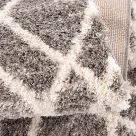 Carpet City Hochflor-Teppich CARPET CITY "Pulpy 540" Gr. 4, grau, B:200cm H:30mm L:290cm, Kunstfaser, Teppiche, Fransenteppich, besonders weich, mit Fransen, Rauten-Optik