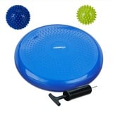 Relaxdays Balance Kissen, 2 Massagebälle, Ø 32 cm, bis 140 kg, ergonomisches Wackelkissen mit Noppen, Luftpumpe, blau