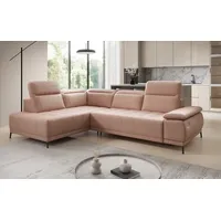 Luxusbetten24 Schlafsofa Designer L Sofa Lyra in Echtleder, mit elektrischer Schlaffunktion rosa