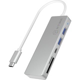 RaidSonic ICY BOX 3-fach USB-C Hub und Kartenleser für SD und microSD,3x USB 3.0, USB 3.0 Anschluss, Aluminium, integriertes Kabel, silber/weiß