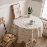 Plancholo Gestreifte Tischdecke, Bauernhaus, Baumwollleinen, Tischdecke, schmutzabweisend, staubdicht, Tischdecke für Küche, Esszimmer, Tischdekoration, rund, 150 cm