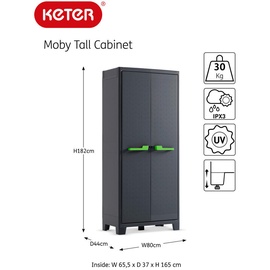 KETER Geräteschrank, Anthrazit, Grau, Grün, Kunststoff, 4 Fächer, 44x182x80 cm, - Schutzhüllen, Geräteschuppen