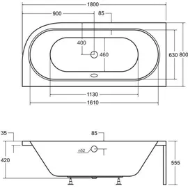 Badland Avita Eckbadewanne 80 x 180 cm (BADLAND)