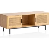 FineBuy TV Schrank 120 cm Holz Eiche Fernsehkommode Wiener Geflecht