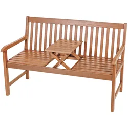 Gartenbank GARDEN PLEASURE "PAD", braun (braun, braun), H:89cm T:65cm, Eukalyptus Grandis FSC 100%, geölt, Sitzbänke, mit Tisch zum Hochklappen
