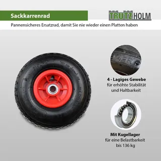 Trutzholm Sackkarrenrad 260 x 85 mm 3.00-4 Bollerwagenrad, Luftrad, Ersatzrad, 4PR versetzt