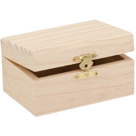 Glorex 6 1682 201 - Holzbox aus Kiefernholz, rechteckig, mit Verschluss, ca. 11,5 x 8 x 6 cm groß, FSC Mix, zum Bemalen, Bekleben oder Verzieren mit dem Brandmalkolben