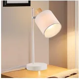 GBLY Tischlampe Holz Nachttischlampe Vintage - 35.5cm E14 Tischleuchte Weiß Stoffschirm mit Schalter Kabel und Stecker Retro Stoff Wohnzimmerlampe Drehbar für Wohnzimmer (ohne Leuchtmittel)