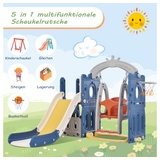 XDeer Gartenrechen Rutsche für Kinder Kletterspielzeug,5 in 1 Kinderrutsche, Rutsche, Klettern, Stauraum, Schaukel, Basketballrahmen blau