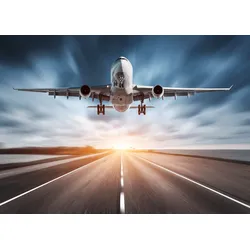 Fototapete PAPERMOON "Airplane Road Sunset", bunt (mehrfarbig), B:5m L:2,8m, Vlies, Tapeten