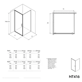 Bernstein EX416 Eckdusche mit Drehtür 100 x 195 cm Gelb Echtglas