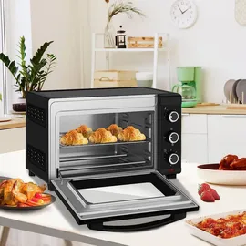 Woltu Mini Backofen 21 L, elektrischer Minibackofen, Miniofen, Pizzaofen, 1280 W, 100-230 °C, Timer 60 Min., Ober-/Unterhitze, Doppelverglasung, Schwarz