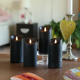 MARELIDA LED Kerzenset Rustik Optik H: 15 cm schwarz 4 St.