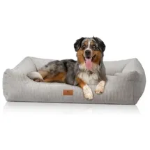 Knuffelwuff Hundebett aus Cord mit Handwebcharakter Olivia XXL 120 x 85cm Hellgrau