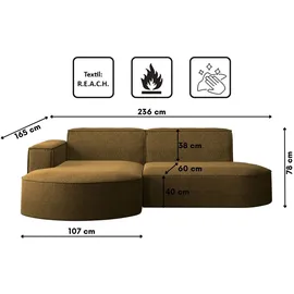 Kaiser Möbel Ecksofa, Sofa L form, Couch L form MODENA L STUDIO stoff Verita Hellbraun Links