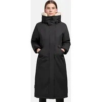 khujo Damen Wintermantel warmer Parka mit weichem Teddyfleece an der Kapuze, Taillenzugband und magnetischer Abdeckleiste Agneta-YM Space Grey Gr. L - L