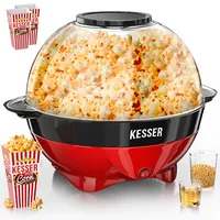 Kesser KESSER® Popcornmaschine: 800W Popcornmaker - 5,5l großer Inhalt, Antihaftbeschichtung, Deckel & Servierschale, für Öl/Butter/Zucker, Stille & Schnelle, abnehmbare Heizfläche, inkl. Popcornbecher