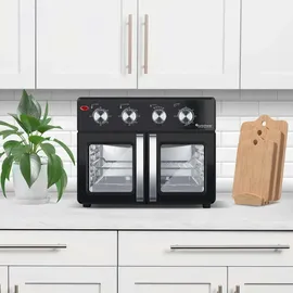 TurboTronic digitaler Heißluftofen - XXL 32 Liter mit Drehspieß für Hähnchen 4in1 Mini Backofen & Power Heißluftfritteuse Airfryer ab 80°C