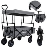 Arebos Bollerwagen faltbar mit Dach, Handwagen, Transportwagen, Faltwagen (Grau), Maße 117 x 55 x 125 cm grau