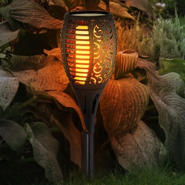 ETC Shop 9x Gartenfackel Solar 97,5 cm Garten Deko Solarlampen für Außen Flammenlicht, Feuereffekt, Kunststoff schwarz, 54x LED gelbe Lichtfarbe, DxH 12x97,5 cm, 9er Set