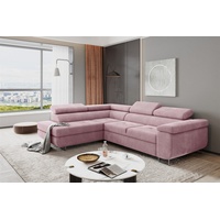 Fun Möbel Ecksofa Couchgarnitur JADE Stoff Rosa mit Schlaffunktion Ottomane Rechts oder Links, 1 Teile, mit Schlaffunktion, mit Bettkasten, echt bezogener Rücken, 2 x Kopfteil abklappbar rosa