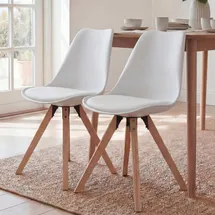 FineBuy Esszimmerstuhl Retro Kunstleder weiß 2er Set
