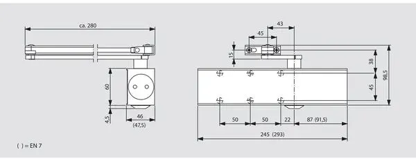 DORMAKABA Türschließer TS 83, EN 3-6 mit Flachgestänge - silber , mit Feststellung mit Abschaltung