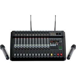 Pronomic Mischpult 12-Kanal-Powermischer 760 Watt RMS-Leistung, (inkl. 2 Funkmikrofone und im Mixer integrierter UHF-Empfänger), Bluetooth®/USB-Player/Recorder – Grafischer Equalizer schwarz