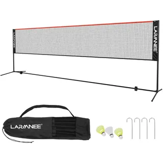 LARMNEE Badminton Netz, 5 m Volleyballnetz, Federballnetz, 3-Fach-Höhenverstellbar 107/120/155cm, Tragbares Set für Tennis, Badminton oder Volleyball, für Garten, Indoor, Outdoor EBR05BN02