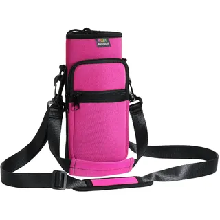 Nuovoware Flaschenhalter Trinkflasche Molle Beutel 25oz/710ml, Isolierte Neopren Kessel mit Schultergurt und Front Reißverschluss Tasche für Wandern Laufen Radfahren Jagd Reisen - Magenta