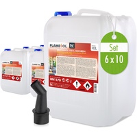 Höfer Chemie 60 L FLAMBIOL® Bioethanol 99,9% Premium (6 x 10 L) für Ethanol Kamin, Ethanol Feuerstelle, Tischfeuer und Bioethanol Kamin