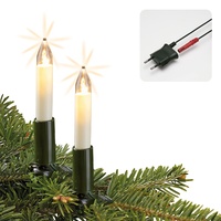 Hellum Lichterkette Made-in-Germany Weihnachtsbaum, Kerzen Lichterkette innen mit Clip, 20x4 warm-weiße LED, beleuchtete Länge 1330cm, Kabel grün Schaft elfenbeinfarben, für Innen mit Stecker 802047