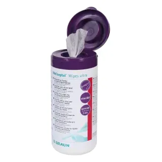 B. Braun Meliseptol® Wipes ultra Desinfektionstücher, Viruzide Tücher zur Desinfektion von Ultraschallsonden, 1 Spenderdose = 100 Tücher, Maße: 14 x 20 cm