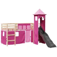 vidaXL Kinderhochbett mit Turm Rosa 80x200 cm Massivholz Kiefer