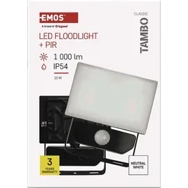 EMOS - LED-Strahler Tambo mit Bewegungsmelder - dünnes Aluminium Flutlicht - wasserdicht - neutralweiß - 1000 lm - 10 W - für Außen - schwarz, ... - Schwarz