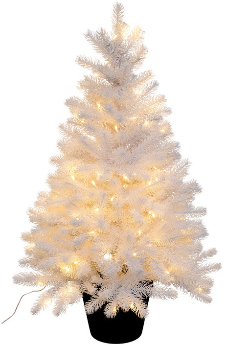 Künstlicher Weisser Tannenbaum Im Topf, Beleuchtet Mit 100 Lichtern, 90 Cm