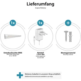 ledscom.de LED Unterbau-Leuchte SIRIS weiß matt mit Netzteil, flach, 50cm, 655lm, weiß