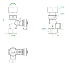 OVENTROP Kappenventil Expa-Con DN 20xRp 3/4, Messing, plombierbar