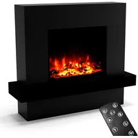 GF Core Elektrokamin mit Heizung und Kaminfeuer (Standkamin Pandora) - elektrischer Kamin mit LED-Feuer in 3 Farben, Heizlüfter, Holz-Deko & Fernbedienung, 114x97x32 cm, Schwarz