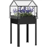 Outsunny Hochbeet mit Abdeckung, erhöhtes Kräuterbeet mit Ablauflöchern, Pflanzkasten aus Metall, wetterbeständig Gemüsebeet, Gartenbeet,