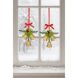 I.GE.A. Dekohänger I.GE.A. "Glocken", gold, B:9cm H:25cm, Kunststoff, Dekohänger, zum Hängen, 2er Set, Weihnachtsdeko Kranzdeko