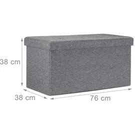 Relaxdays Faltbare Sitzbank XL mit Stauraum, Sitzcube Fußablage, Sitzwürfel als Aufbewahrungsbox, 38x76x38cm, dunkelgrau, 76 x 38 x 38cm, 85L Leinen, Anthrazit