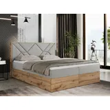 MKS Meble Boxspringbett 140x200 mit Bettkasten, Polsterbett 140x200 mit Matratze H4, Boxspringbett 140x200 mit Kopfteil, Boxspringbett mit Massivholz - Gunar... - Hellgrau