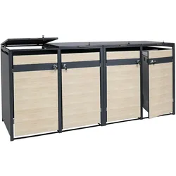 4er Mülltonnenverkleidung MCW-J82, Mülltonnenbox, erweiterbar, Metall 100kg, anthrazit ~ Buche-Holzoptik hellbraun