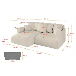 altdecor Ecksofa Cord 2-Sitzer Beige