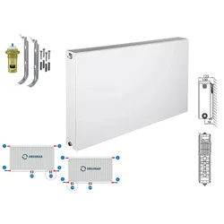 Planheizkörper Mittelanschluss Kompakt & Ventilheizkörper Typ 22 900x500 & Halte