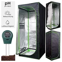 Mucola Gewächshaus Growbox Indoor Gewächshaus Pflanzenzelt Zuchtzelt Growroom Darkroom, inkl. 3 in 1 Feuchtigkeitsmessgerät für Pflanzen schwarz 80 cm x 220 cm x 80 cm