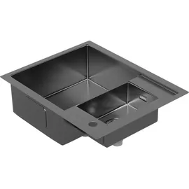 Klarstein – 1,5 Becken mit Ablage, Robuster 304 Edelstahl, Kratz- & Hitzebeständig, Leicht zu Reinigen, Inkl. Überlauf - Einbausatz... - Grau
