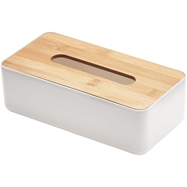 AMARE Kosmetiktücherbox mit Bambus Deckel 26 x 13 x 8 cm, weiß