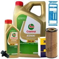 Ölwechsel Set Inspektion 6L Castrol Edge Titanium FST LL 5W-30 Öl Motoröl + HENGST Ölfilter + Öl Ablassschraube Verschlussschraube